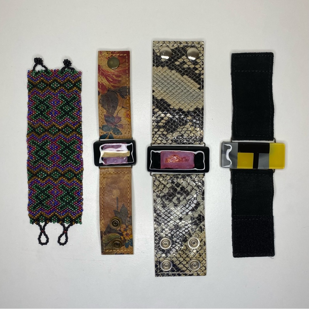 Bundle of FOUR Band Wrap Bracelets Stone Detail Beaded Cuff